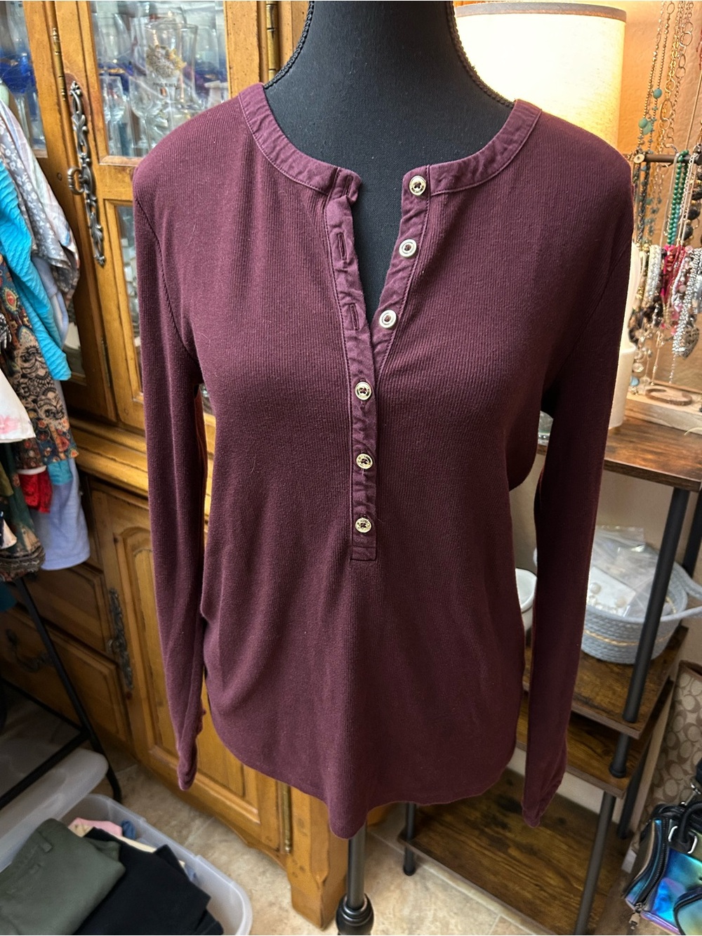 Talbots Plum Long-Sleeve Henley Shirt